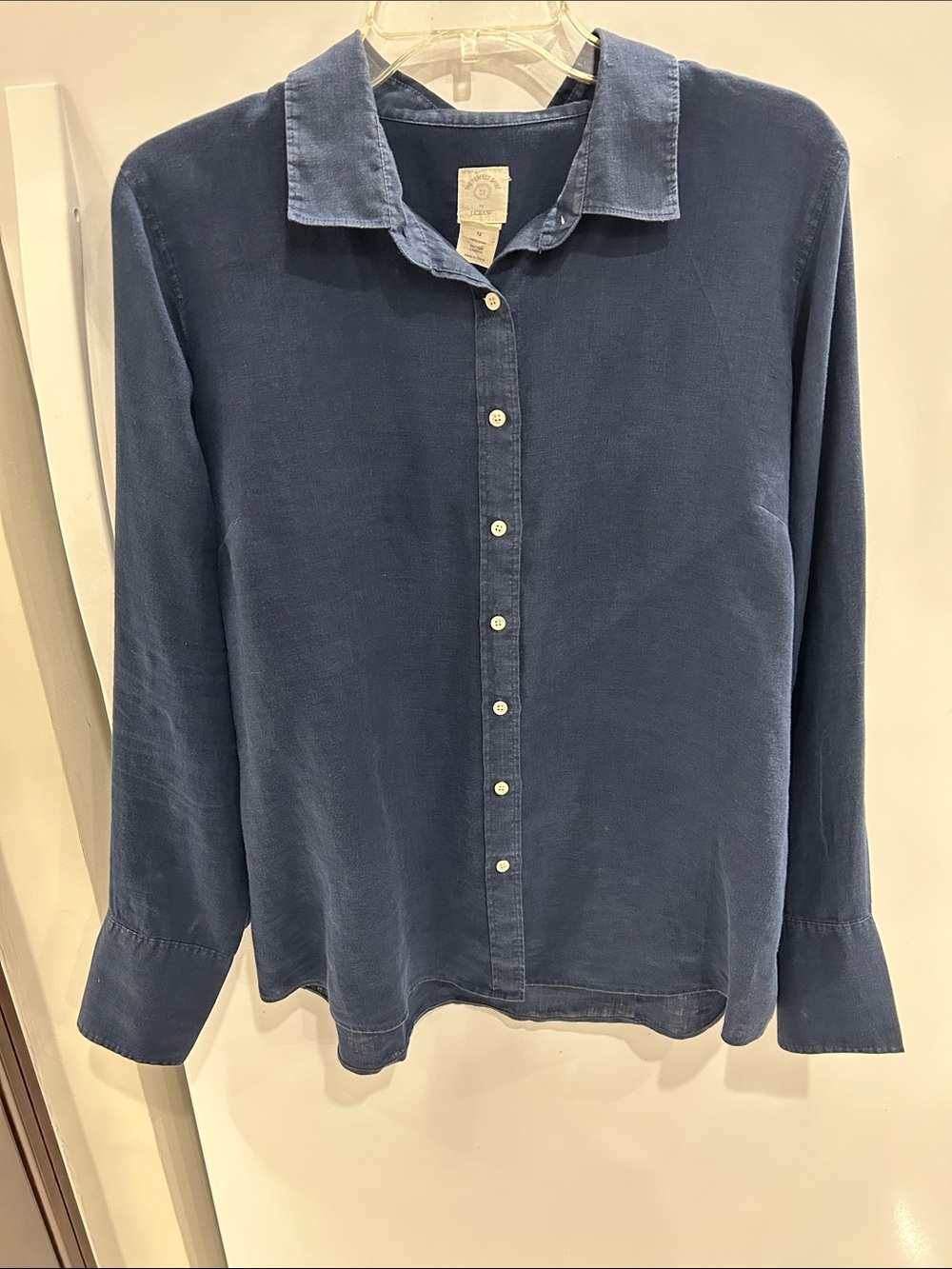 J. Crew Navy Button-Front 100 percent Linen Blouse